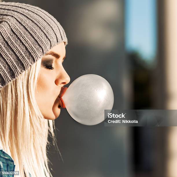 Beautiful Blonde Girl In Beanie Hat With Smokey Eye Stock Photo - Download Image Now