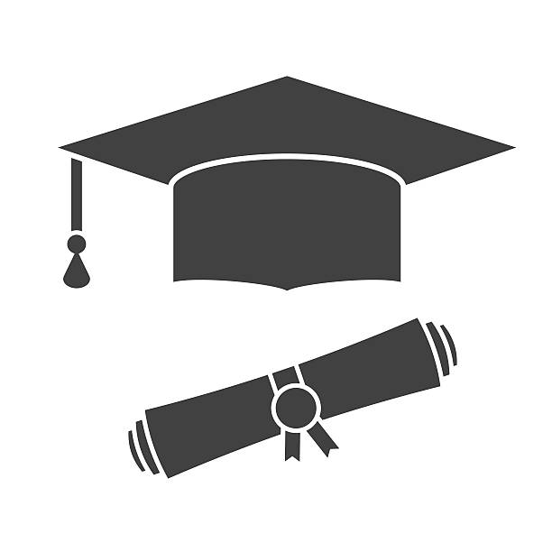 graduation hat and diploma outline icon - 文憑 插圖 幅插畫檔、美工圖案、卡通及圖標