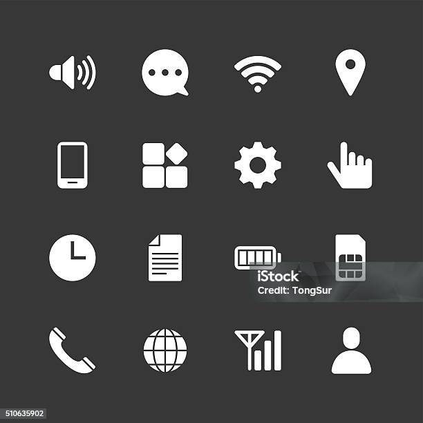 Mobile Setting Icons Regular White Series Stock Illustration - Download Image Now - Battery, Icon Symbol, Noise