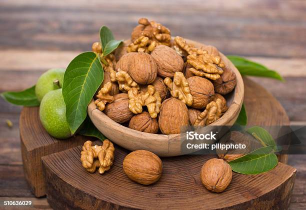 Fresh Walnuts In The Bowl Stock Photo - Download Image Now - Basket, Brown, Close-up