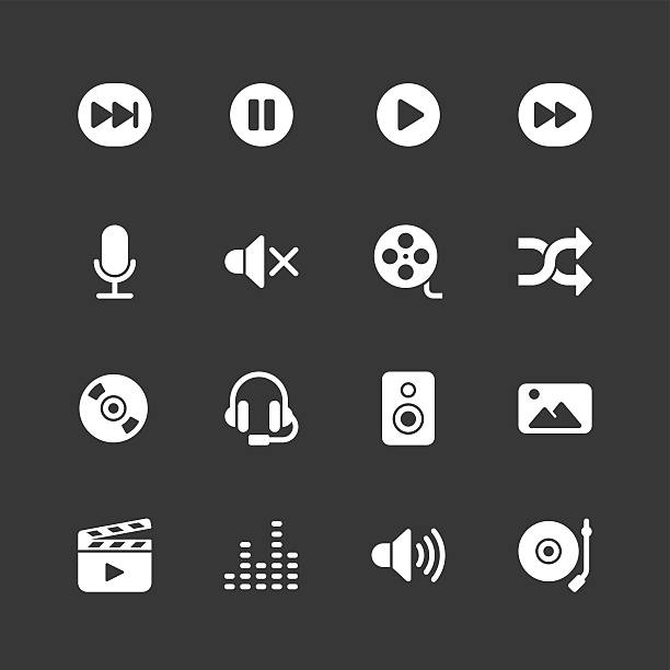 Multimedia icons - Regular - White Series Multimedia icons - Regular - White Series Vector EPS File. push button photos stock illustrations