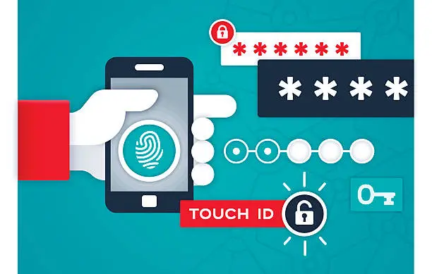 Vector illustration of Touch ID Mobile Device Security and Privacy