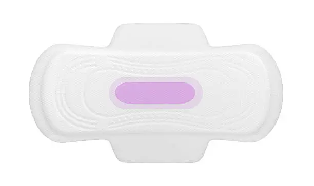 A regular sanitary pad with a pink print on an isolated background