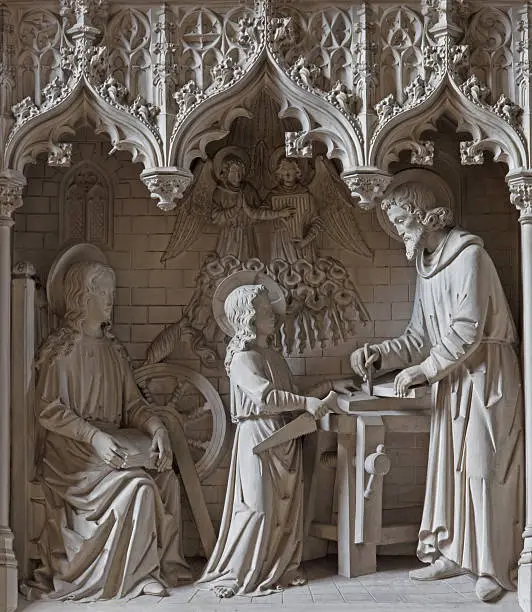 Photo of Mechelen - neogotic sculptural group of Holy family in workroom