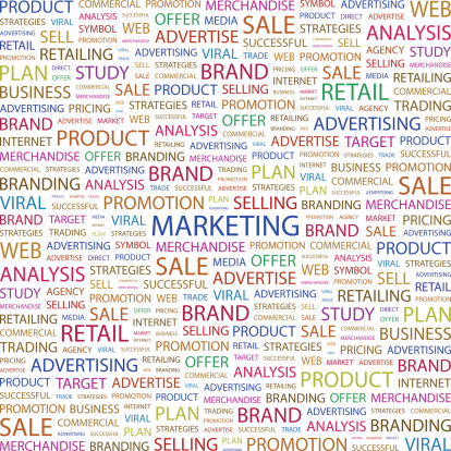 MARKETING. Concept illustration. Graphic tag collection. Wordcloud collage.
