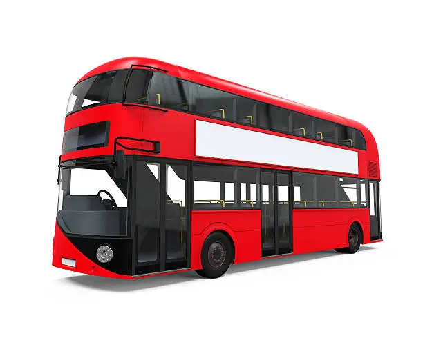 Red Double Decker Bus isolated on white background . 3D render