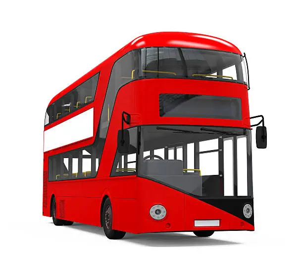 Red Double Decker Bus isolated on white background . 3D render