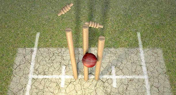 bola de críquete atingir wickets - sport of cricket cricket player cricket field bowler - fotografias e filmes do acervo