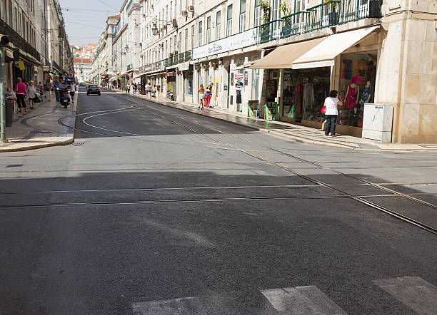 istock Tram rails on turn in Lisbon 510655553