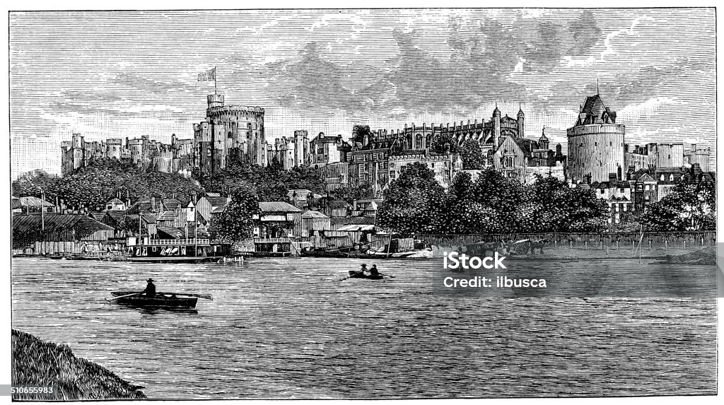 Antique illustration of Windsor Castle 19th Century Style stock illustration