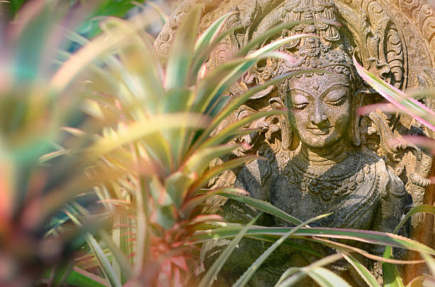 asian statua in giardino. - old senior adult buddhism art foto e immagini stock