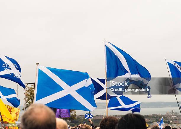 Partido De La Independencia Escocesa Saltires En Foto de stock y más banco de imágenes de Referéndum sobre la independencia escocesa 2014 - Referéndum sobre la independencia escocesa 2014, Manifestación, Escocia