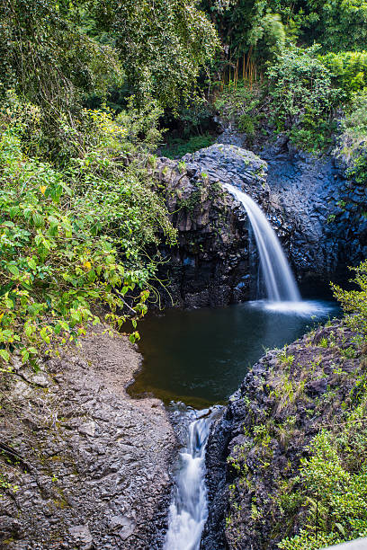 istock Two waterfalls in Hawaii surrounded by green trees 510657849
