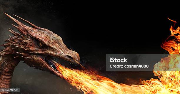 Dragon Spitting Fire Stock Photo - Download Image Now - Dragon, Fire - Natural Phenomenon, Fantasy