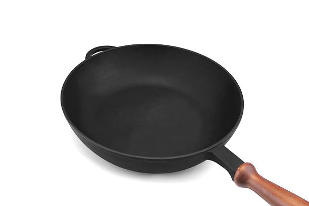 istock Empty Modern Vintage Cast Iron Pan With Wooden Handle Isolated 510676850