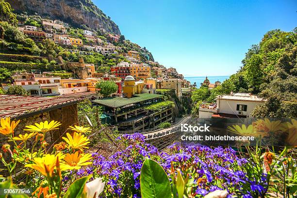 City On Mountain In Amalfi Coast Positano Italy Stock Photo - Download Image Now - Sorrento - Italy, Italy, Amalfi
