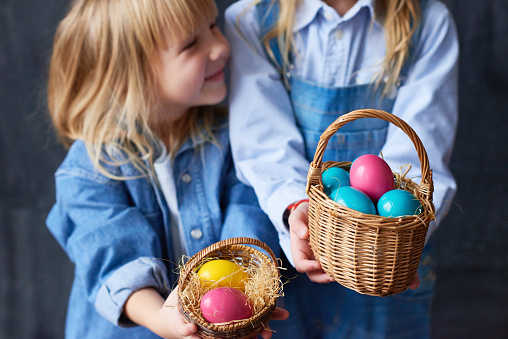 Girls holding Easter presents