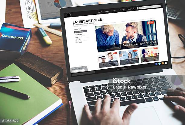 Latest Article Webpage Advertising Announcement Concept Stock Photo - Download Image Now