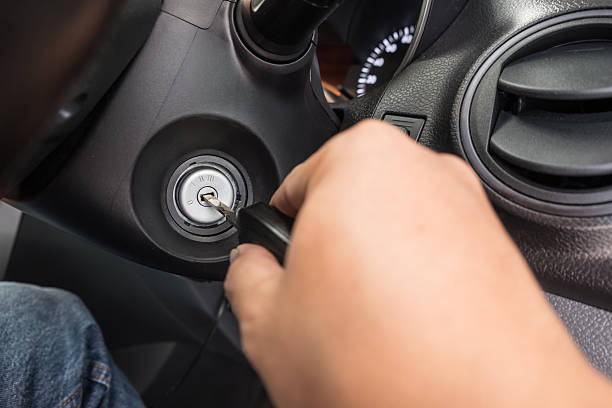 istock Hand putting car key to the keyhole 510682836