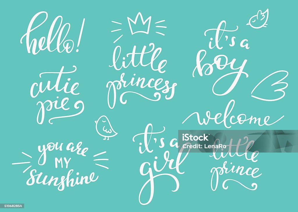 Baby photography family overlay set Lettering photography family overlay set. Motivational quote. Sweet cute inspiration typography. Calligraphy postcard poster photo graphic design element. Hand written sign. Baby photo album element Baby Girls stock vector