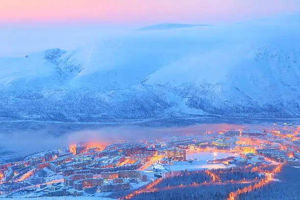 Landscape of the polar nature and the city in the twilight of day.
