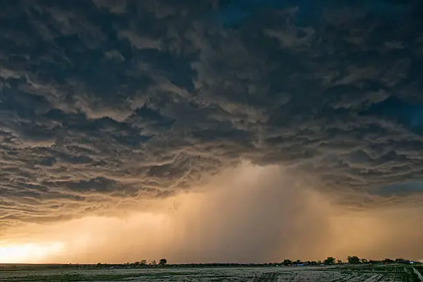 Supercell thunderstorm at sunset, Oklahoma, Tornado alley USA