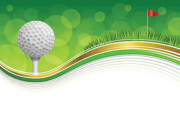 Vector illustration of Background golf sport green grass red flag ball frame gold