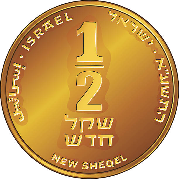Vector Gold Israeli money half-shekel coin Reverse Gold Israeli money half-shekel coin or fifty agorot israeli coin stock illustrations