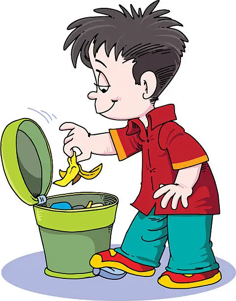 Vector illustration of child throwing trash