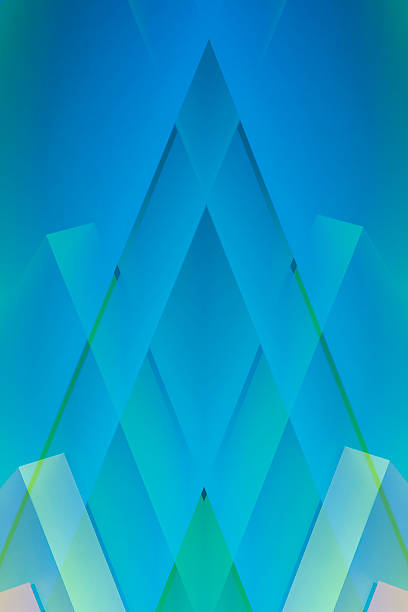 Abstract material design / background composition in light blue and light green colors resembling mountain summits / peaks under blue sky