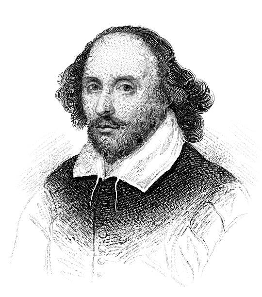 William Shakespeare An engraved vintage illustration image portrait of the Elizabethan playwright William Shakespeare, from a Victorian book dated 1847 that is no longer in copyright william shakespeare stock illustrations