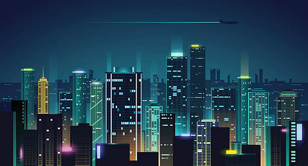 Night City Illustration Stock Illustration - Download Image Now - City,  Night, Urban Skyline - iStock