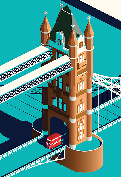 London Tower Bridge and double decker bus London Tower Bridge and double decker bus coach bus stock illustrations
