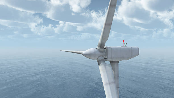 Offshore wind power Computer generated 3D illustration with an offshore wind turbine offshore wind farm stock pictures, royalty-free photos & images