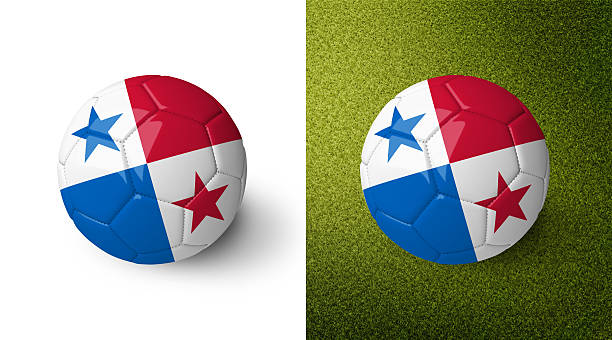 3 d realista pelota de fútbol con la bandera de panamá. - bola 3d de bandera de panamá fotografías e imágenes de stock