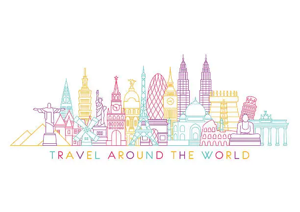 Vector illustration of World skyline. Vector line illustration. Line style design