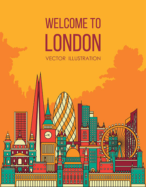 skyline von london vektor-illustration. linie stil gestaltung - london england skyline big ben orange stock-grafiken, -clipart, -cartoons und -symbole