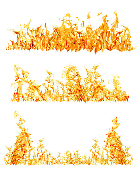 set of three orange flame strips on white stock photo