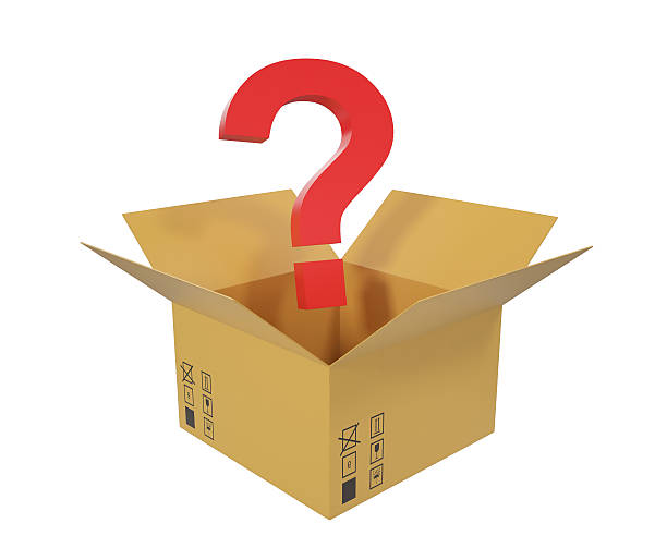 istock Open cardboard box with question above the box. 510703800