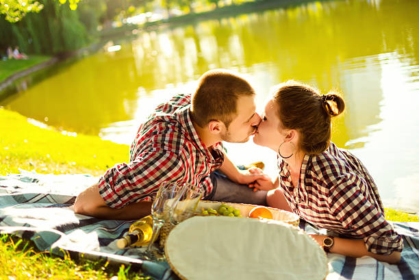 istock happy young couple enjoying picnic. Toned image 510719879
