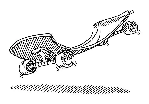 Vector illustration of Flying Skateboard Drawing