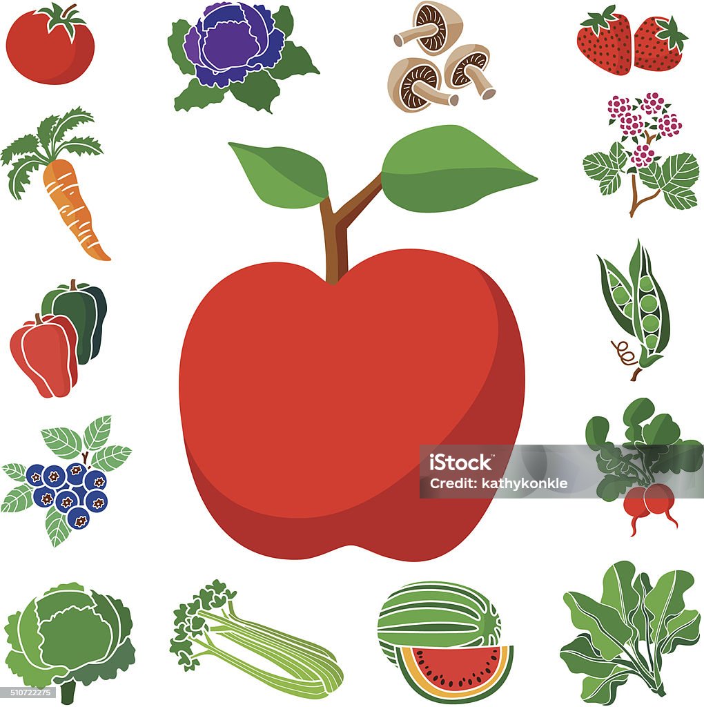 apple with fruit and vegetable square border A vector illustration of an apple with fruit and vegetable square border. Agricultural Fair stock vector