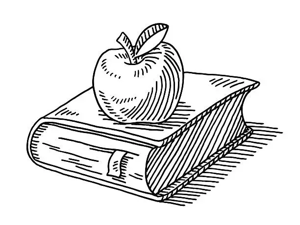 Vector illustration of Education Symbol Apple Book Drawing