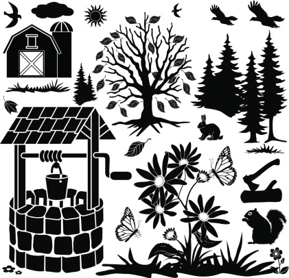 A vector illustration of a wishing well country design elements.