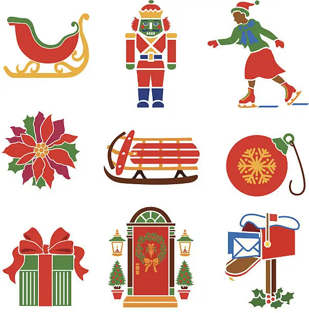 Vector illustration of Christmas icon set with a red color theme