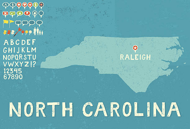 Map of North Carolina with icons Map of North Carolina with icons north carolina us state stock illustrations