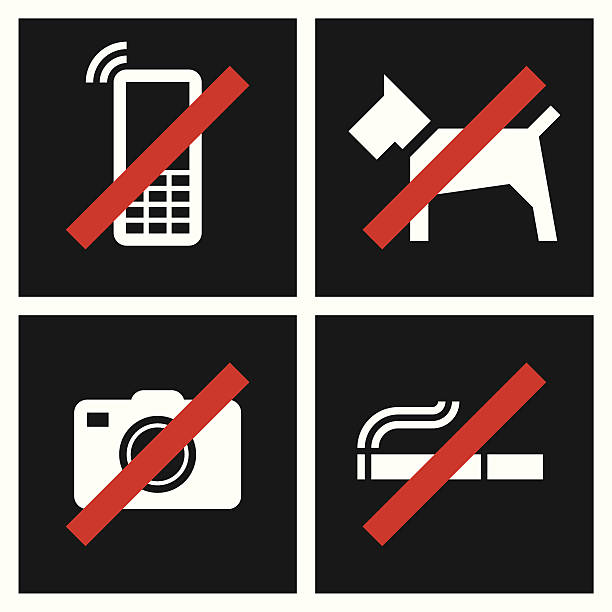 금연, 사진학, 멍멍이, 휴대폰 금지된 징후 - smoking issues flash stock illustrations
