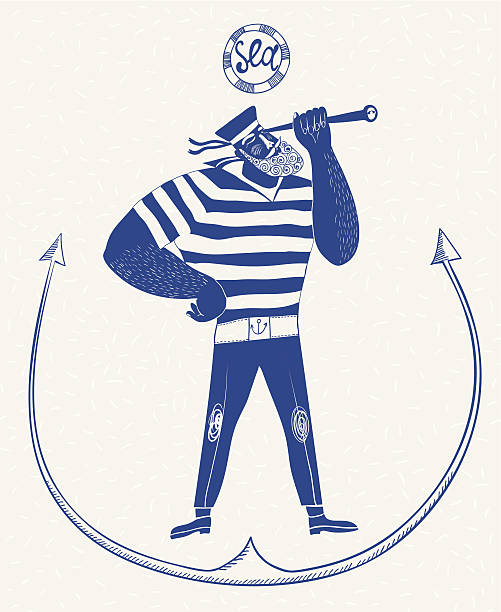 The mighty cartoon sailor with spyglass. The mighty cartoon sailor with spyglass. Vector illustration vintage sailor stock illustrations