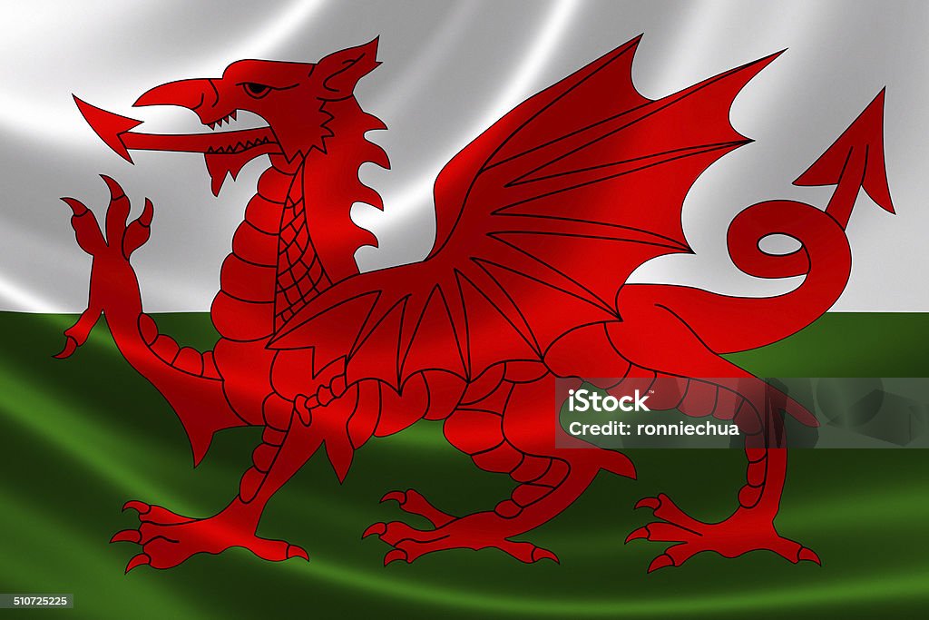 Welsh Flag 3D rendering of the flag of Wales on satin texture. Welsh Flag Stock Photo