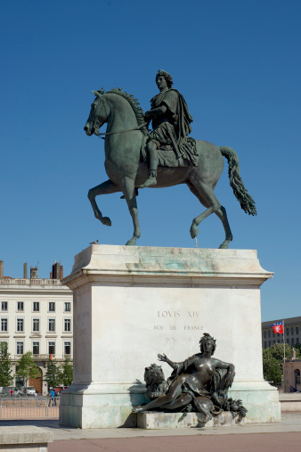 Statue of King Louis XIV on horseback which stands in Place Bellecour in Lyon, France